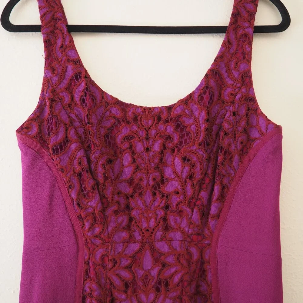 Diane Von Furstenberg Geovana Purple Amethyst Sleeveless Lace Panel Sheath Dress - Picture 7 of 12